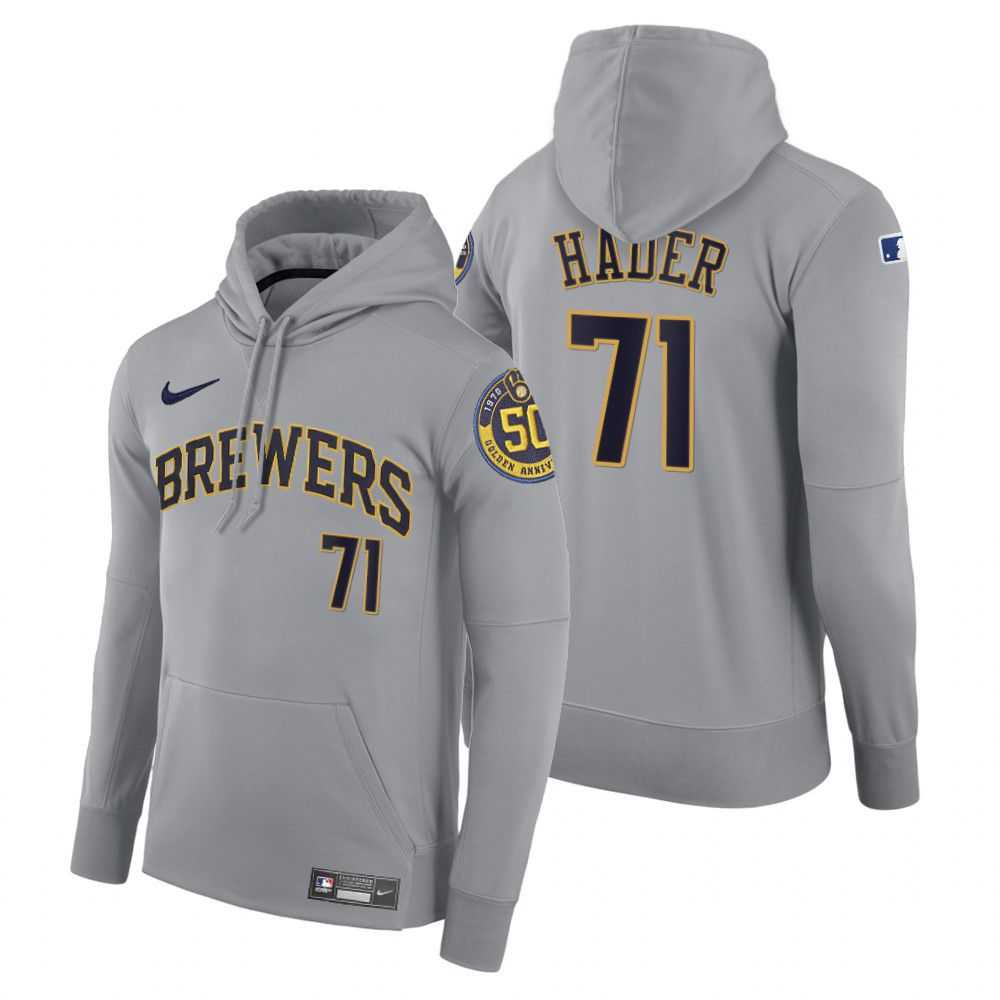 Men Milwaukee Brewers 71 Hader gray road hoodie 2021 MLB Nike Jerseys